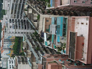 looking down on colorful buildings