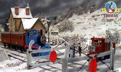 Thomas the train saw Sir Topham Hatt talking to Elizabeth lorry next to the level crossing guard hut