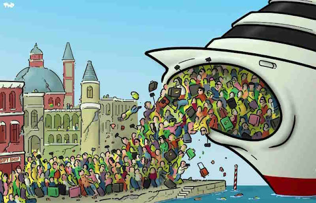 Μαζικός τουρισμός. Σκίτσο του Ολλανδού Tjeerd Royaards