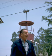 Walt Disney at the dedication of the Fantasyland/Tomorrowland Skyway opening (waltdisneyskywayopening)