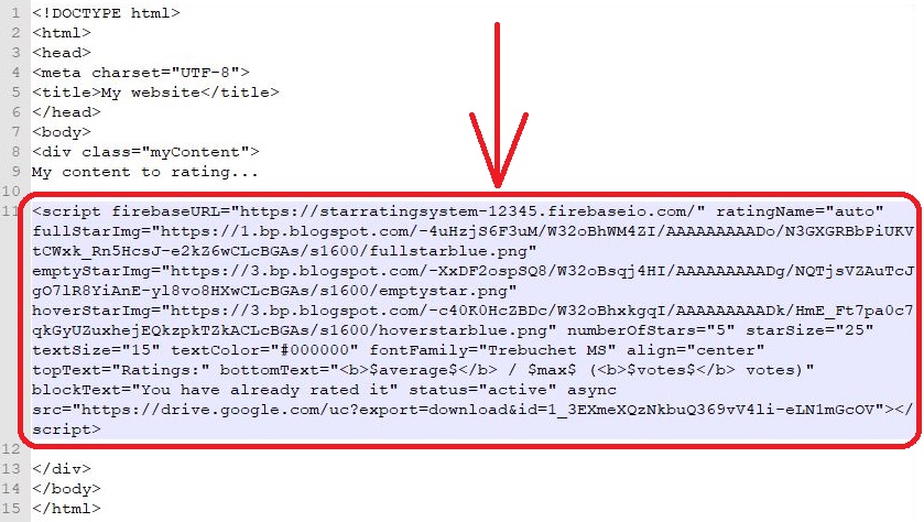Paste rating code on your website