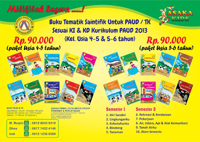 Buku TK PAUD kurikulum 2013 bisa anda dapatkan dengan harga murah untuk ... Buku paket pelajaran K13 untuk TK PAUD ini terbit langsung untuk 1 tahun, ...