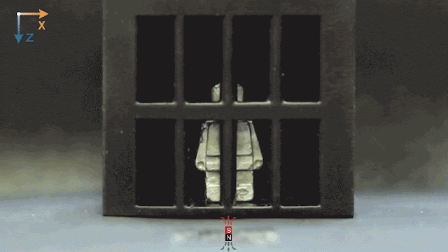 Robot liquify to escape from a cell, then solidify on the other side