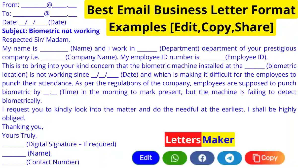 Best Email Business Letter Format Examples [Edit,Copy,Share]
