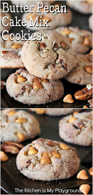 Butter Pecan Cake Mix Cookies ~ Butter pecan cake mix, chopped pecans, & butterscotch chips come together to create these super easy, super delicious butter pecan cookies. Just stir, scoop, & bake. - That's all it takes to enjoy this classic flavor combination in fun cake mix cookie form.  www.thekitchenismyplayground.com