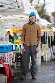 Patrick Stickney wool coat beanie seattle street style fashion Samish Bay Cheese farmers market