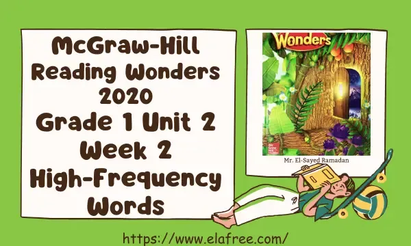 McGraw-Hill Reading Wonders 2020, grade 1, unit 2, week 2: high-frequency words glossary, interactive practice sets, and an interactive quiz.