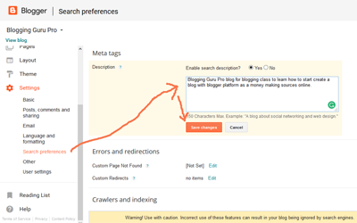 create a blog description for search preference of your blogging guru pro