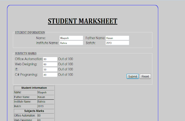 How to make marksheet in HTML