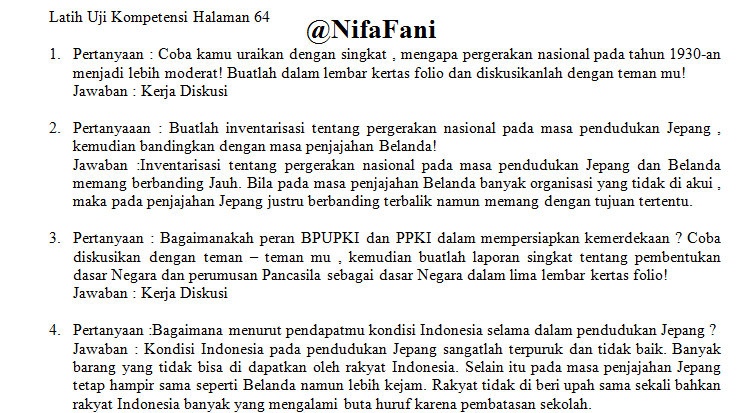 Pembahasan Soal  Sejarah Indonesia Halaman 63 NifaFani