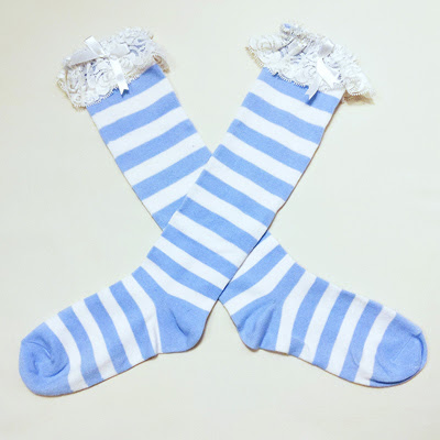Sax x white stripe knee socks with lace
