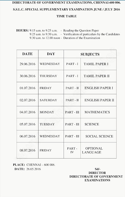 SSLC:JUNE/JULY SUPPLEMENTARY EXAM REVISED TIMETABLE
