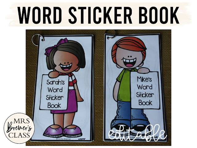 Editable Word Sticker Books for practice with any words- sight words, spelling words, vocabulary words, name learning for Kindergarten and First Grade