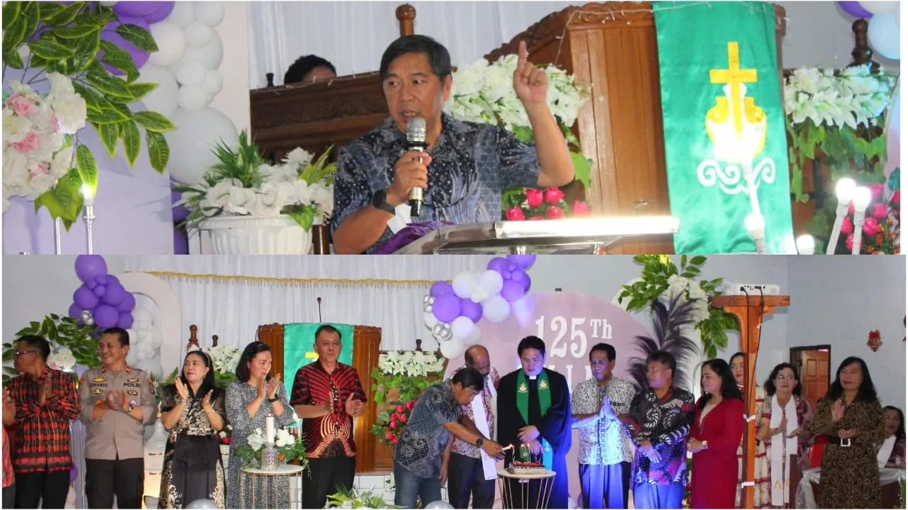James Sumendap saat menghadiri HUT GMIM Pasinowan Koreng. (Foto: Billy Lumintang/indimanado.com)