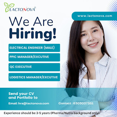 Lactonova Hiring For PPIC/ QC/ Electrical/ Logistics Department