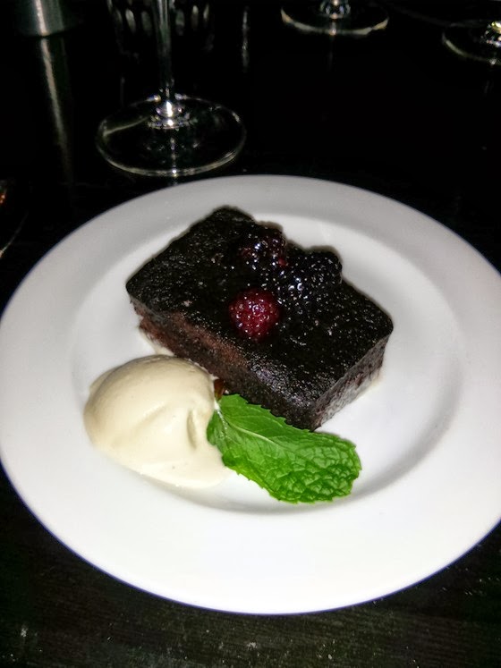 Local Lounge: Warm Meritage Chocolate Cake with Poached Blackberries, and Caramel Espresso Ice Cream