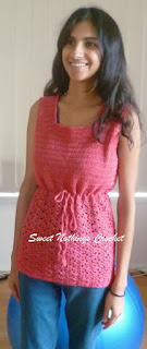 free crochet ladies top, free crochet drawstring top,