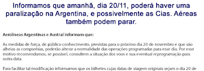 Greve na argentina Aerolíneas Argentinas e Austral