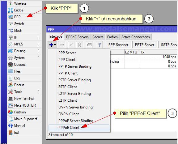 Dial PPPoE Speedy di MikroTik