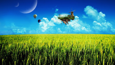 digital art manipulations landscapes surreal fantasy balloons moons wheat clouds