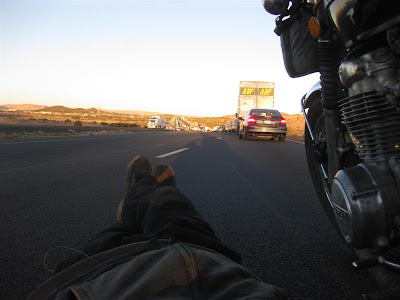 motorcycle trip, sitting on the highway, traffic jam