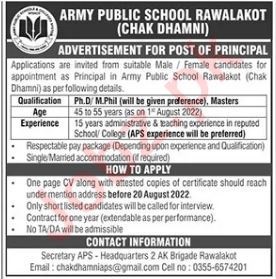 Latest Army Public School Education Posts Rawalakot 2022