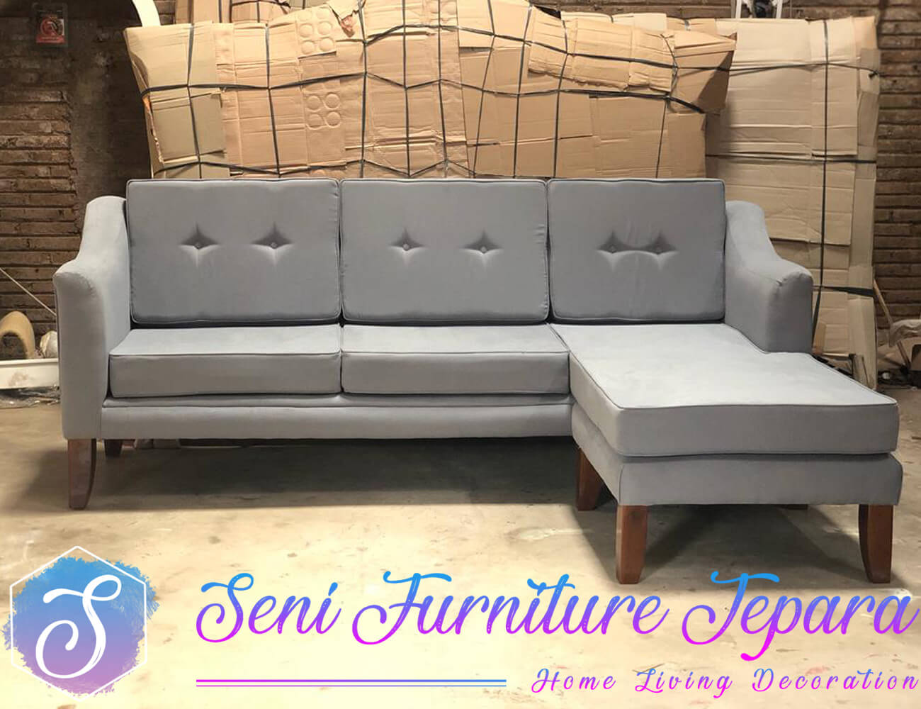 Sofa Tamu Minimalis L Kayu Jati Perhutani Best Quality SF-0061