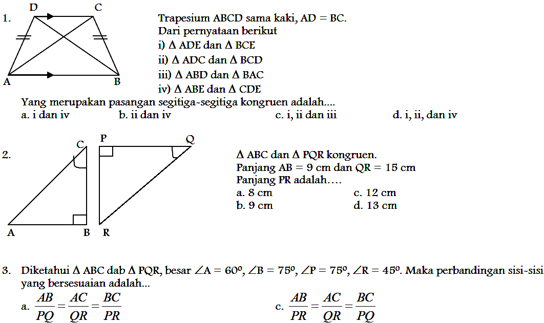 Soal UTS Matematika SMP Kelas 9 Semester 1 Kumpulan Soal Ulangan