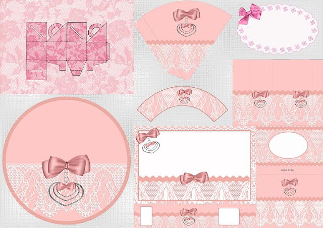 Great Free Printable Wedding Kit with Lace in Pink.