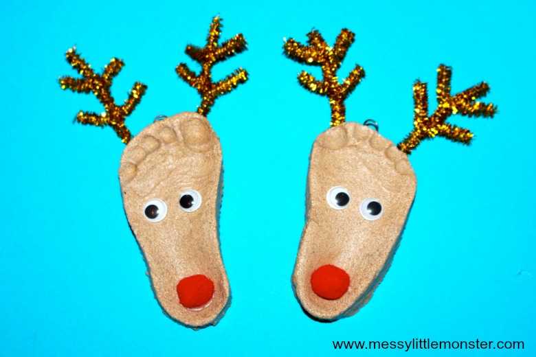 salt dough ornaments - footprint reindeer salt dough ornaments -reindeer craft