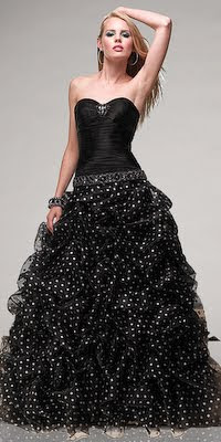 Strapless Black Polka Dot Organza Ball Gowns