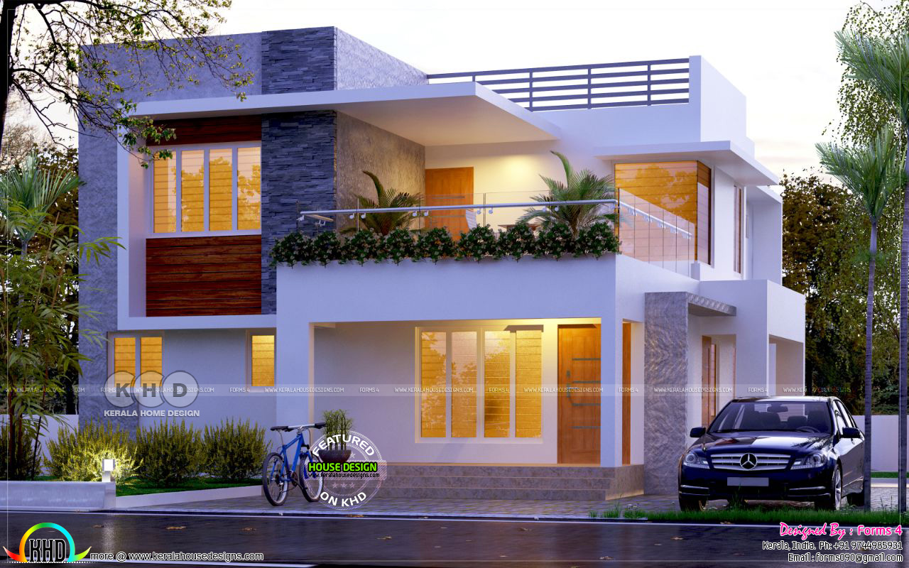 4 bedroom  modern flat  roof  house  plan  Kerala home  design 