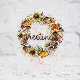 Sunny Studio Stamps: Beautiful Autumn Happy Harvest Greetings Word Die Stamped Fall Wreath Card by Lexa Levana