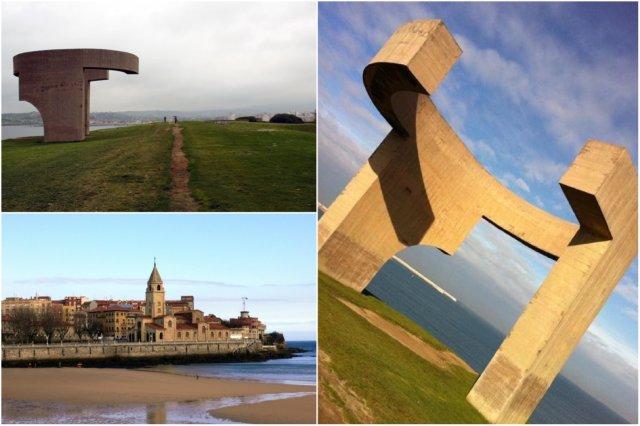 Elogio del Horizonte en el Cerro de Santa Catalina, Gijon – Vistas de Cimadevilla y de la Iglesia de San Pedro desde la Playa de San Lorenzo en Gijon