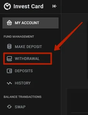 Вывод средств в Invest Card