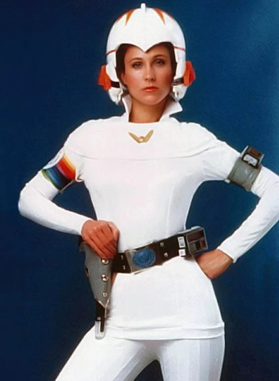 Mercenary Garage Custom Motorcycle Workshop 1980 Discosphere Erin Gray as Colonel Wilma Deering in Buck Rogers in the 25th Century Weird Feet Forward Phasar SEV Z1300 Motorcycle 01