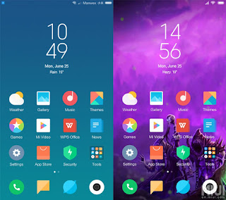 Tampilan Homescreen pada miui 9 dan miui 10