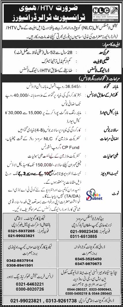 Driver Jobs At National Logistics Cell NLC 2023