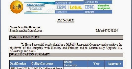 Fresher Resume Format