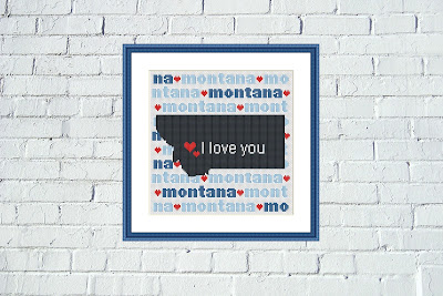 Montana map typography cross stitch pattern - Tango Stitch