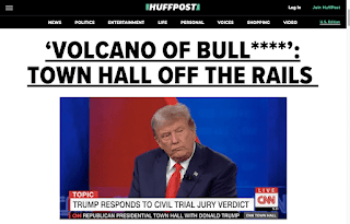 HuffPost headline: Volcano of Bullshit: Town Hall off the rails