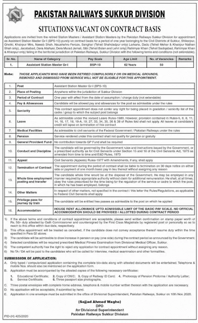 pakistan-railway-Assistant Station Master-jobs-2020-apply-online