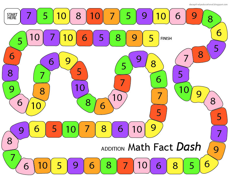 Relentlessly Fun, Deceptively Educational: Addition Math Fact Dash {Printable Board Game}