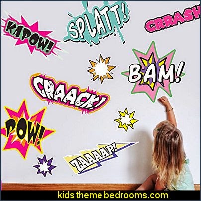 Kapow! Wall Decal Kit  Comic Book Words Wall Decal batman bedrooms - batman bedroom decorating ideas -  batman furniture - batman murals - batman wall decals - batman bedding - batmobile bed - Batman room decor - batman pajamas -  batcave DC Comics Batman -  batman comics themed bedrooms -  Batman vs Superman Bedrooms - Superhero bedroom ideas -