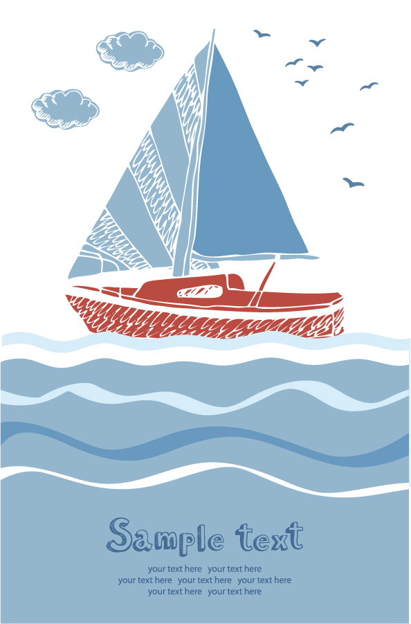 シンプルなヨットの背景 Summer beach sailboats イラスト素材