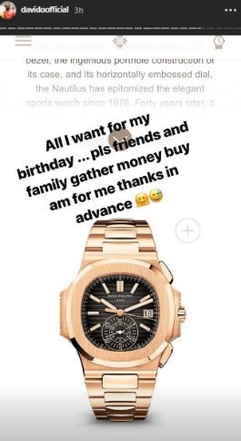 Davido Asks His Family And Friends To Get Him A Patek Philippe Wristwatch For His Upcoming Birthday  Worth Over $85,000.