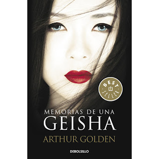 Portada del libro Memorias de una geisha que muestra el rostro de una geisha de ojos azules