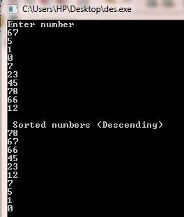 C program to Sort an array of input ten elements in an descending order ...