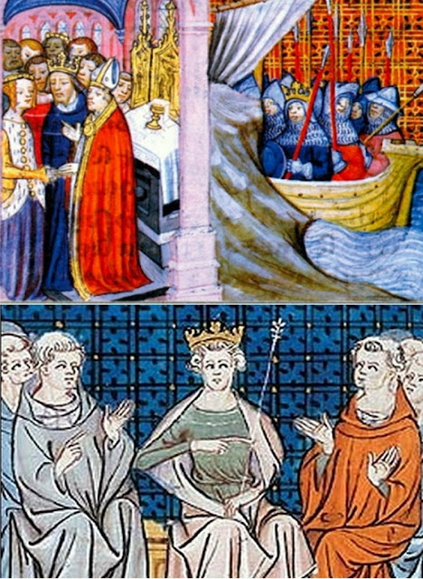 Книжные миниатюры венчания и раз вода Элеоноры Аквитанской и Людовика VII.
