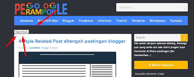 Cara memasang tombol night mode di blogger